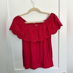 Loft red off-the-shoulder top with embroidery detail